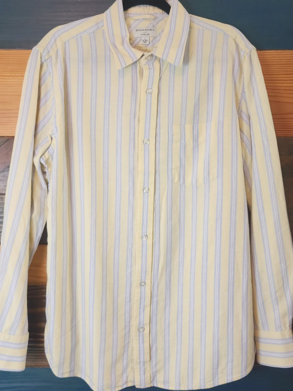 Banana Republic Linen Blend Shirt Men L Button Up Striped Resort Office Seesleev